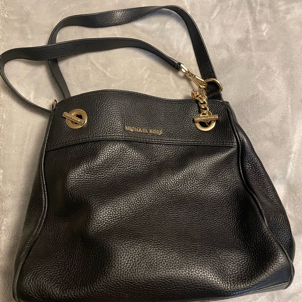 Michael Kors black shoulder bag with lots of gold detail